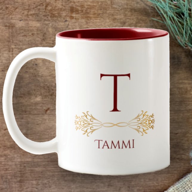 Taza Bicolor Elegante Personalizado Monograma Nombre Navidades  (Personalize this elegant, simple, original design monogrammed mug for great Christmas holiday gift.)