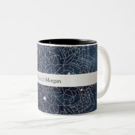 Taza Bicolor Elegante plata moderna Mandala Stripe Navy azul
