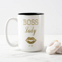 Taza Bicolor Elegante Purpurina de oro JEFE Lady Typografía Mon