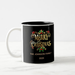 Taza Bicolor Elegante Relieve metalizado dorado Black Merry Fol