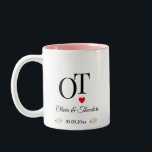 Taza Bicolor Elegante romántico Boda de flores rosadas de Rubor<br><div class="desc">El diseño, sencillo y romántico, está decorado con flores de acuarela de color rosa oscuro con colores suaves y acentos botánicos. Un regalo encantador para que la pareja especial aprecie mucho después del día de la boda, para que lo use todos los días o para la decoración de su casa....</div>