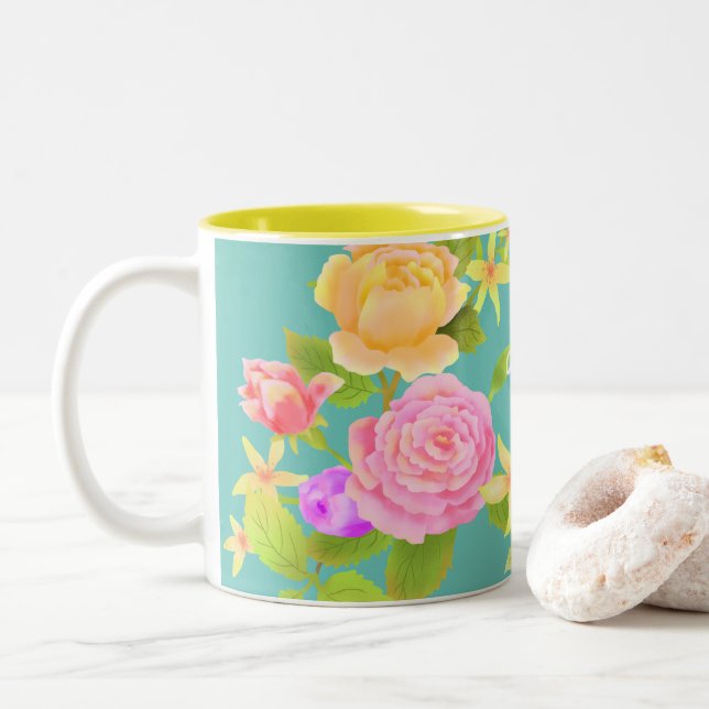 Taza Bicolor Elegante Rosa Aqua (Con donut)