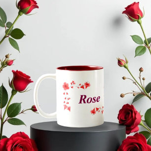 Taza Bicolor Elegante Rosa Roja Floral Monograma Letra R y Pers