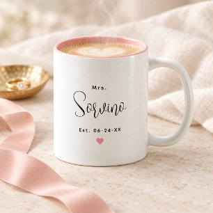 Taza Bicolor Elegante Señal de Bodas Rosa en Guion Monograma