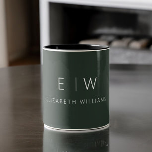 Taza Bicolor Elegante verde oscuro moderno nombre de monograma