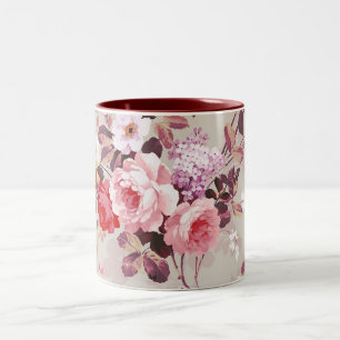Taza Bicolor Elegante y pintoresco patrón de Rosas Púrpura Rojo