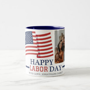 Taza Bicolor Elegante y simple Día del Trabajo Feliz con la fot