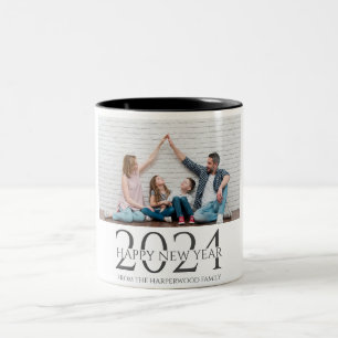 Taza Bicolor Elegante y simple foto de Año Nuevo Feliz Año Nuev