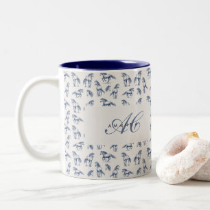 Taza Bicolor Elegantes Caballos Azules Monogramados Regalos Ini