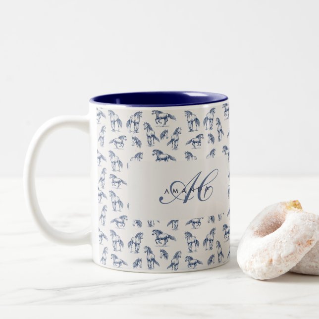 Taza Bicolor Elegantes Caballos Azules Monogramados Regalos Ini (Con donut)