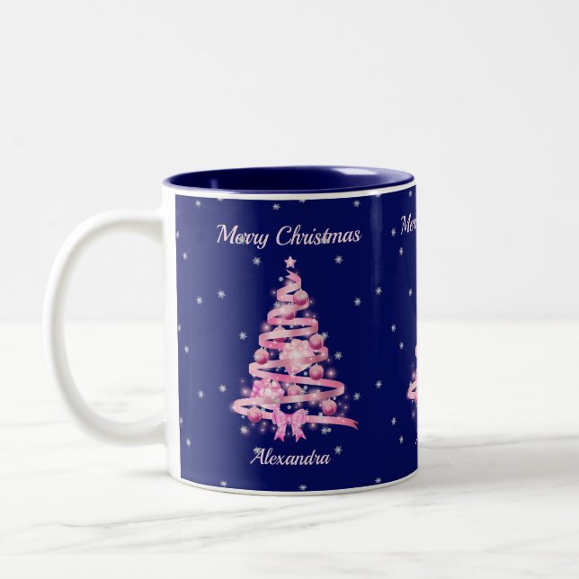 Taza Bicolor Elegantes Navidades Árbol rosa Nombre personalizad (Izquierda)