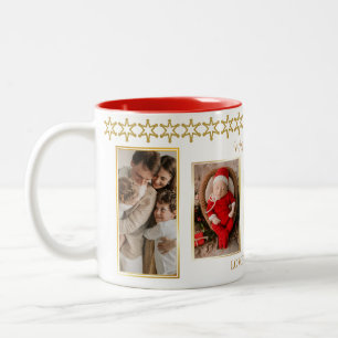 Taza Bicolor Elegantes Navidades de Collage de fotos dorado y b