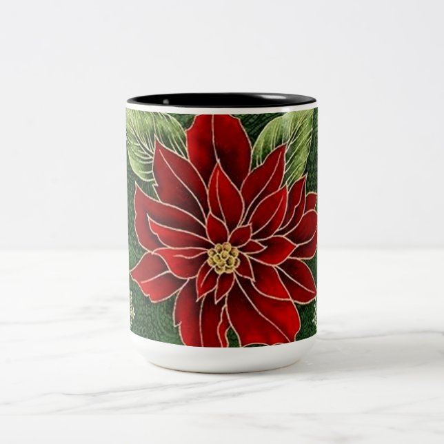 Taza Bicolor Elegantes Navidades Poinsettia Coffee Mug (Centro)