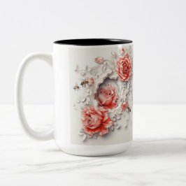 Taza Bicolor Elegantes Rosas 3D, abejas y belleza botánica