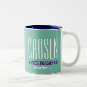 Taza Bicolor ELEGIDO NUNCA FORSAKEN Hebreos 13:5 AQUA