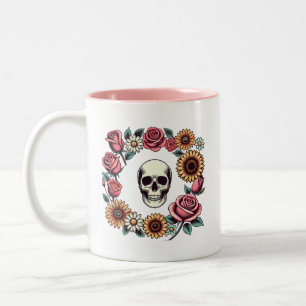 Taza Bicolor Elegir el cráneo de alegría y las flores