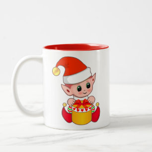 Taza Bicolor Elf de Navidades cortos con caja de regalo