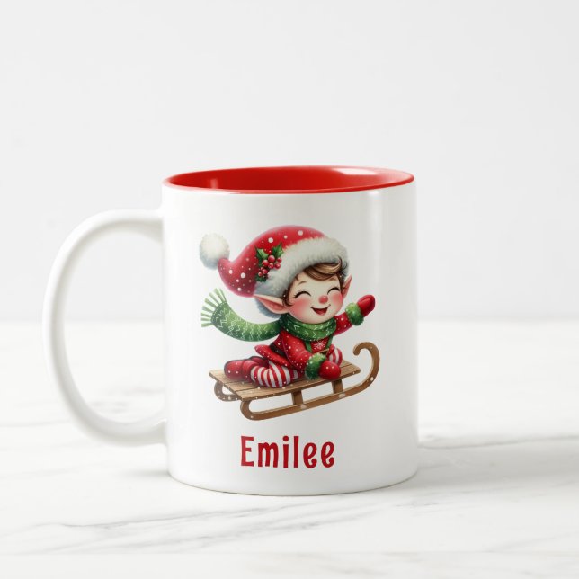 Taza Bicolor Elf Navidades personalizados (Izquierda)