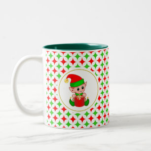 Taza Bicolor Elf navidades sobre el patrón estrella de diamante