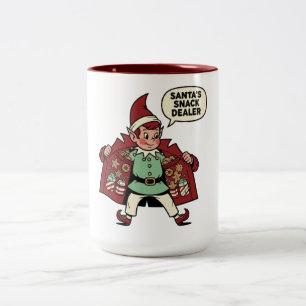 Taza Bicolor Elfo de Navidad Comerciante de Bocadillos de Santa