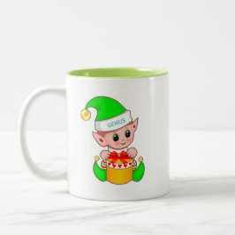 Taza Bicolor Elfo de Navidad lindo y texto de genio editable