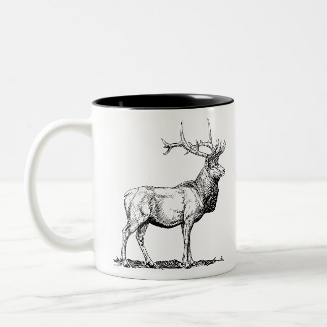 Taza Bicolor Elk Moose Deer Head Animal Hunting Antlers (Izquierda)