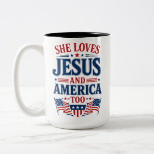 Taza Bicolor Ella Ama a Jesús y a América También