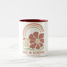 Taza Bicolor Ella es un fuerte Verso de la Biblia