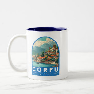 Taza Bicolor Emblema de arte de viaje de Corfú Grecia