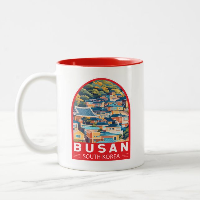 Taza Bicolor Emblema de arte de viajes de Busan en Corea del Su (Izquierda)