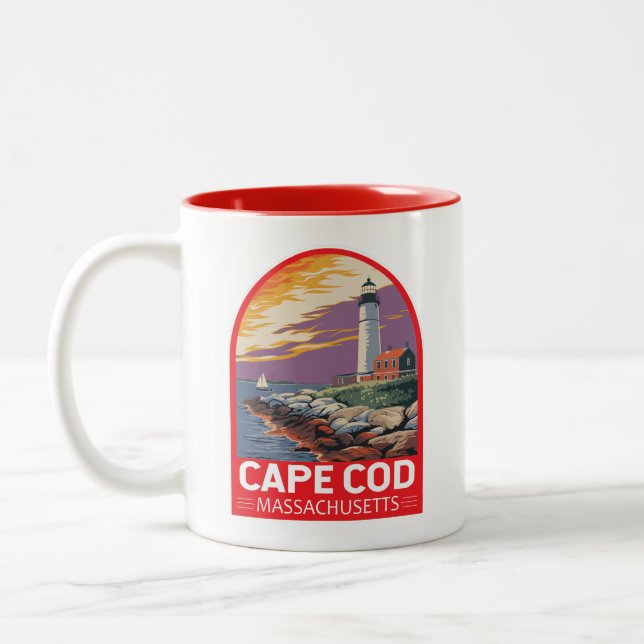 Taza Bicolor Emblema de arte de viajes de Cape Cod Massachusett (Izquierda)