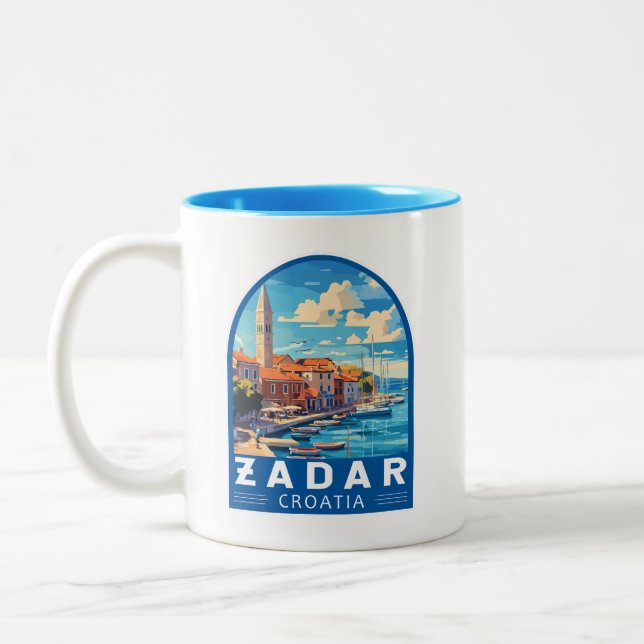 Taza Bicolor Emblema de arte de viajes de Zadar Croatia (Izquierda)