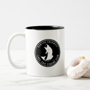 Taza Bicolor Emblema de pesca personalizado negro y w