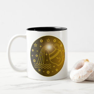 Taza Bicolor Emblema del Zodiaco de Acuario Símbolo Celestial