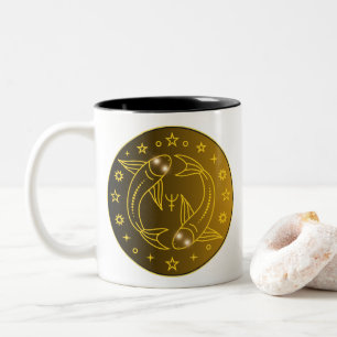 Taza Bicolor Emblema del Zodíaco Piscis Símbolo Celestial Mín