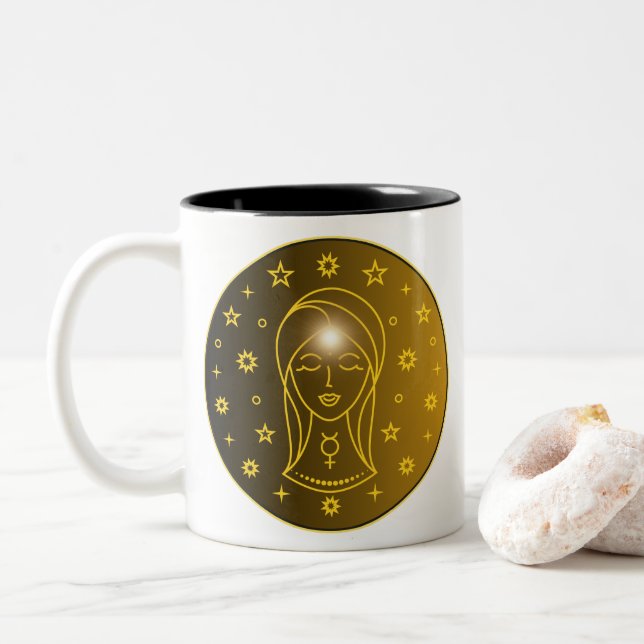 Taza Bicolor Emblema del Zodíaco Virgo | Símbolo Celestial Míni (Con donut)