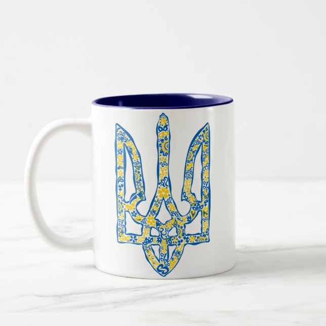 Taza Bicolor Emblema nacional ucraniano trident tryzub (Izquierda)