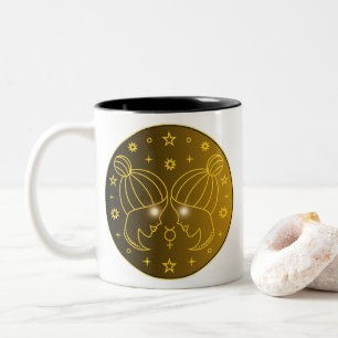 Taza Bicolor Emblema Zodíaco Géminis   Símbolo Celestial Mínimo