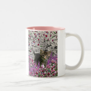 Taza Bicolor Emma en flores I - pequeño gatito gris del Tabby