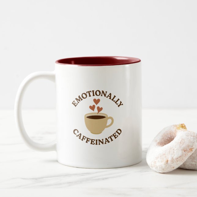 Taza Bicolor Emotionally Caffeinated – Bold Coffee Mug (Con donut)