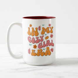 Taza Bicolor En mi acogedora era Chica estilo retro groovy