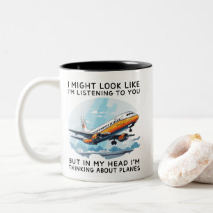 Taza Bicolor En mi cabeza estoy pensando en aviones Divertido