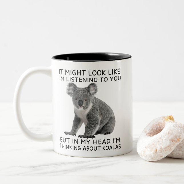 Taza Bicolor En mi cabeza pienso en Koalas Graciosa (Con donut)