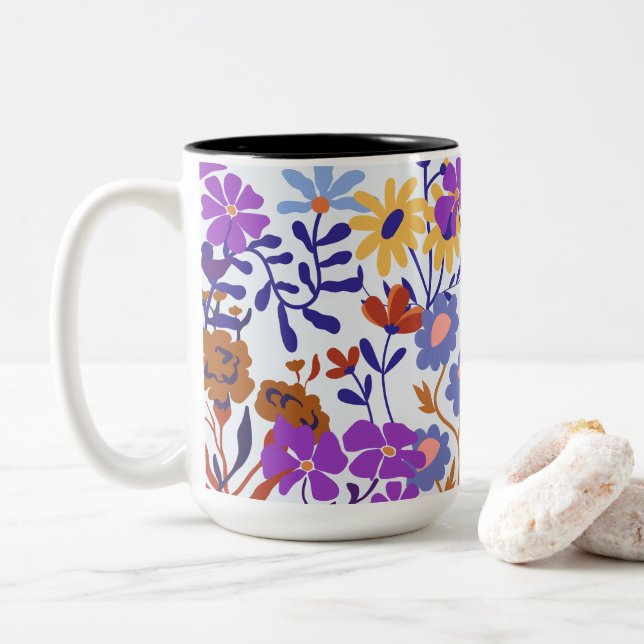 Taza Bicolor Encantador y fresco Floral moderna (Con donut)