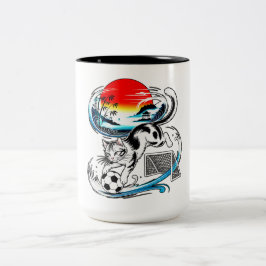 Taza Bicolor Energetic Soccer Cat Kawaii Gift for Football 