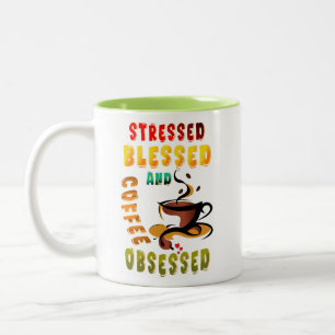 Taza Bicolor Enfatizado Bendito Y Café Obsesionado