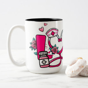 Taza Bicolor Enfermera Amor Rosa Floral Estetoscopio Profesiona