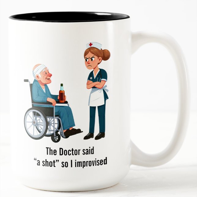Taza Bicolor Enfermera Enojada Regañando a Paciente Ebrio (Subido por el creador)