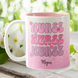 Taza Bicolor Enfermera ortopédica RN Enfermera Purpurina rosa