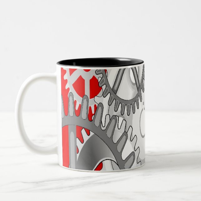 Taza Bicolor Engranajes grises en el fondo rojo (Izquierda)
